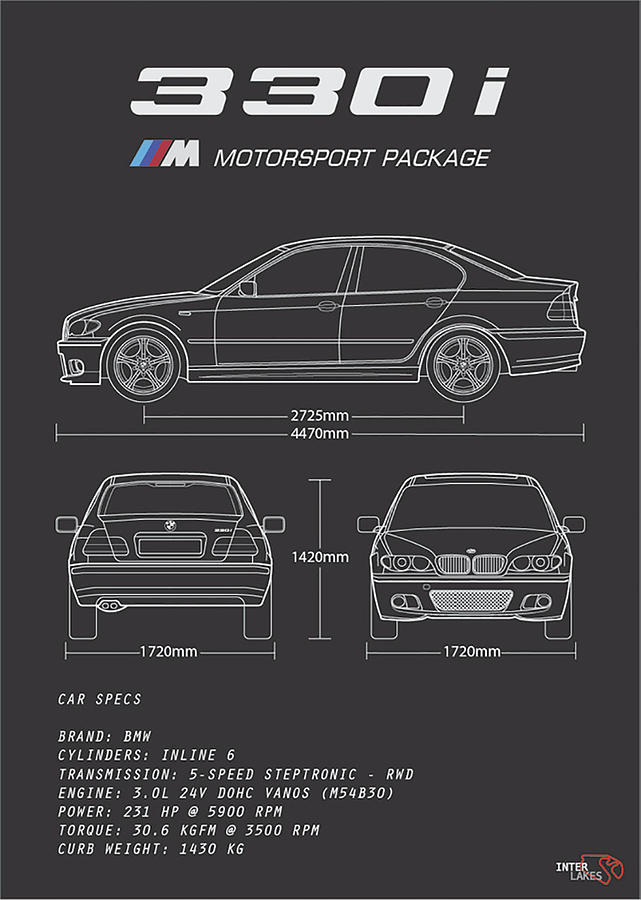 Bmw 330i E46 Serie 3 Sedan - Blueprint Interlakes Digital Art by ...