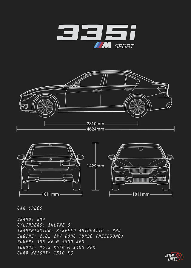 Bmw 335i M Sport F30 Blueprint Interlakes Digital Art By Interlakes Fine Art America 7301