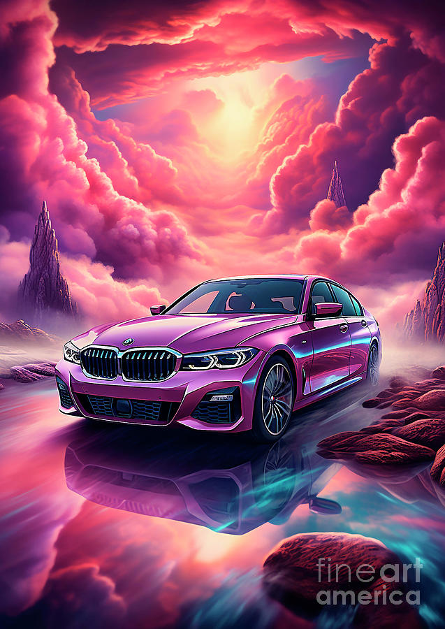 Car Drawing - BMW 7 Series - Lavender Luminance of Luxury by Clark Leffler
