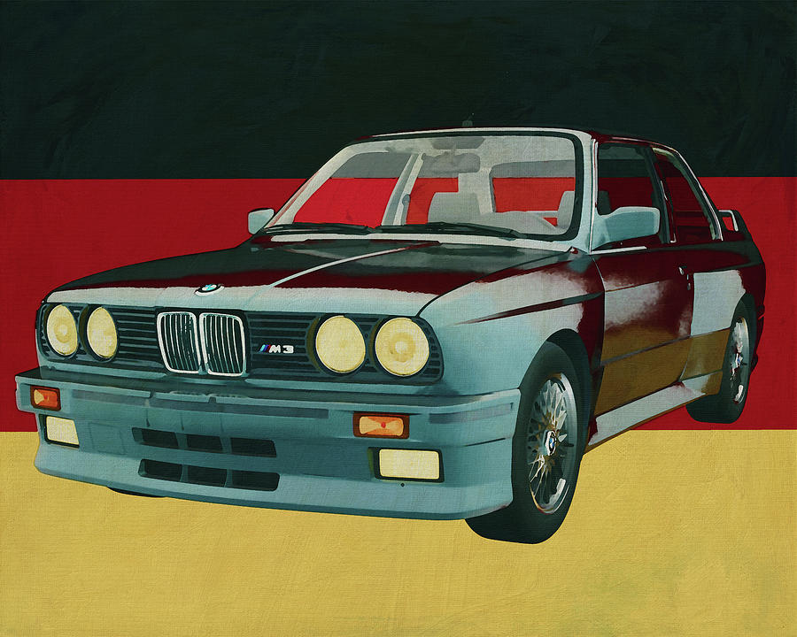 BMW E-30 M3 from 1991 and German flag Painting by Jan Keteleer