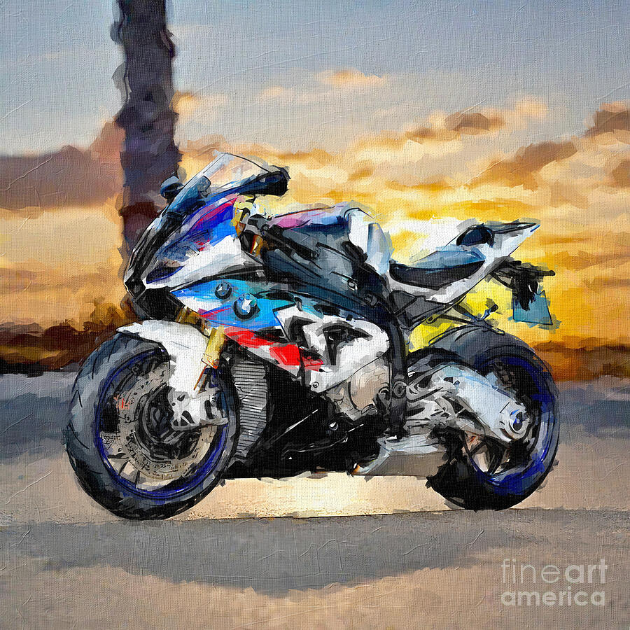 Sunset Painting - Bmw Hp4 2017 New Motorcycle colors Sports Bike Race 3 by Edgar Dorice