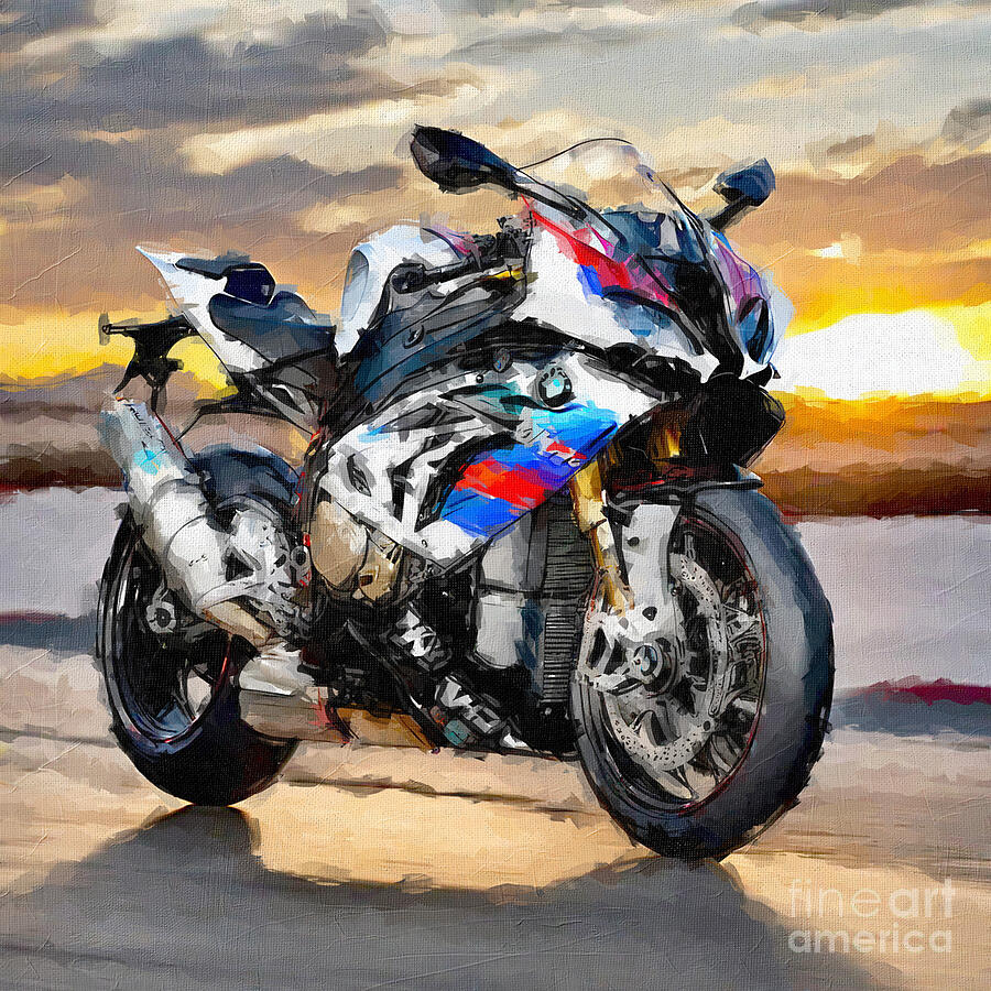 Sunset Painting - Bmw Hp4 Race 2017 Bikes German Motorcycle color Sportbikes 3 by Edgar Dorice