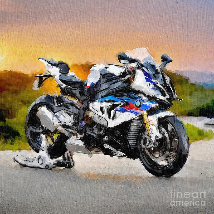 Sunset Painting - Bmw Hp4 Race 2017 Bikes Superbikes Gray Motorcycle color 3 by Edgar Dorice