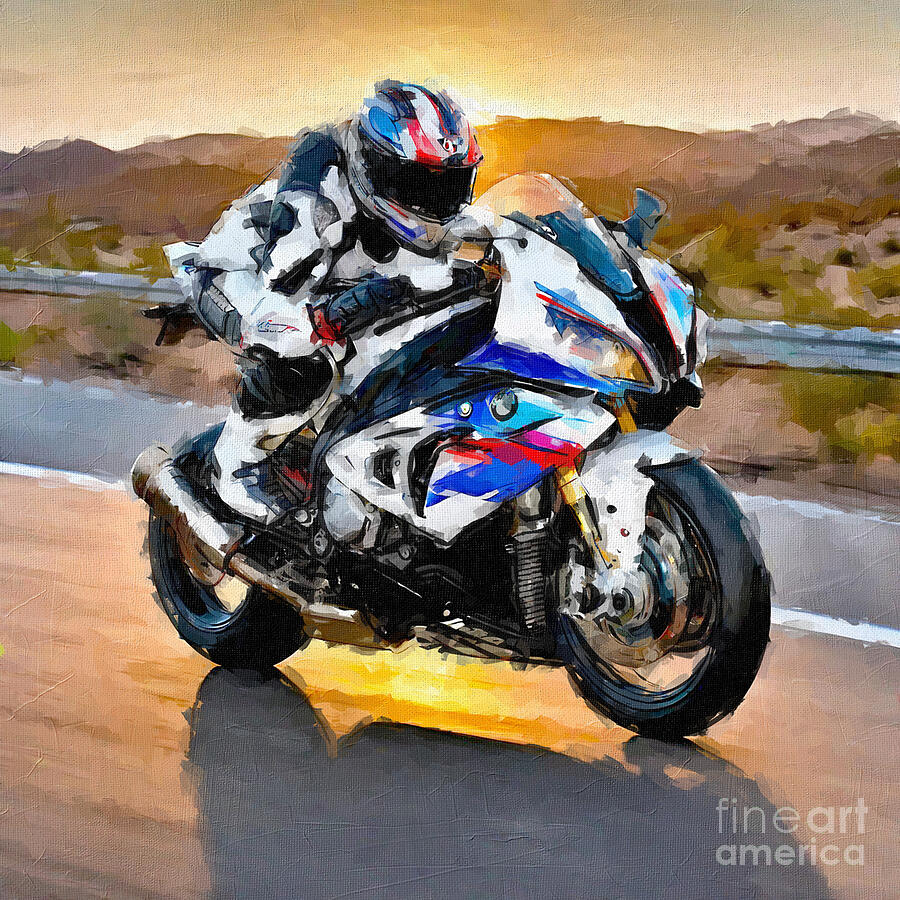 Bmw Hp4 Race 2017 Sportbike Speed Racing Motorcycle color 3 Painting by Edgar Dorice