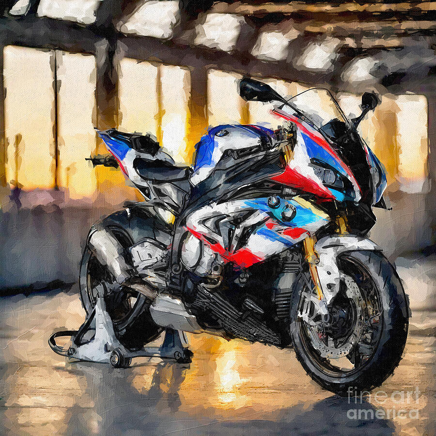 Motorcycle Painting - Bmw Hp4 Race 2017 Sports Bikes Hangar Garage 3 by Edgar Dorice