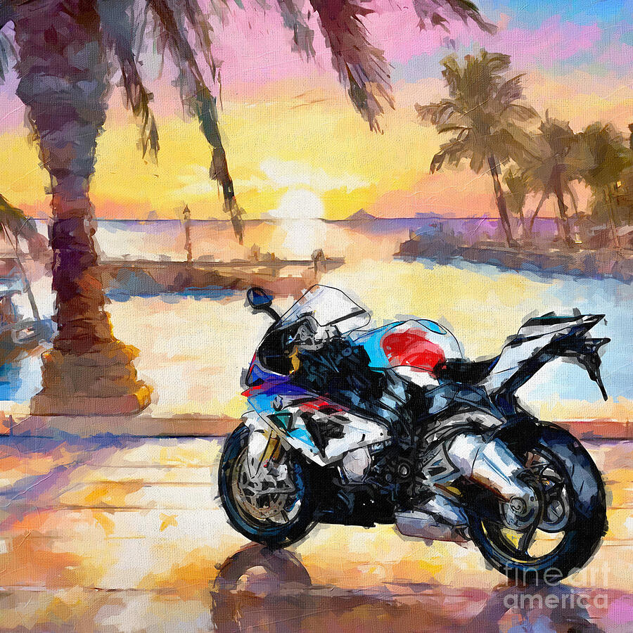 Sunset Painting - Bmw Hp4 Race 2018 Bikes Sportbikes Art 3 by Edgar Dorice
