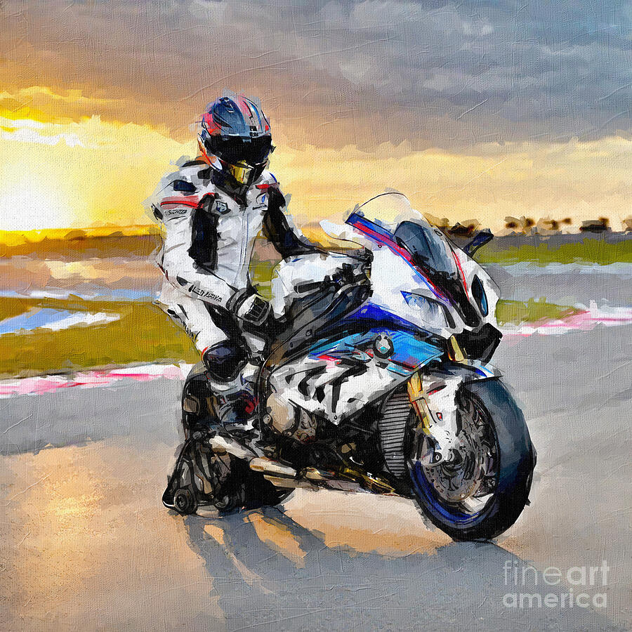 Sunset Painting - Bmw Hp4 Race Raceway 2018 Bikes Sportbikes 3 by Edgar Dorice