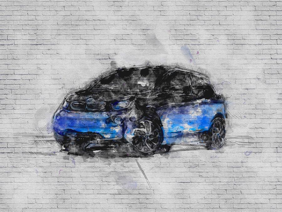 Bmw I3 2016 Electric Car Blue Mixed Media by Emilio Nolan - Fine Art ...