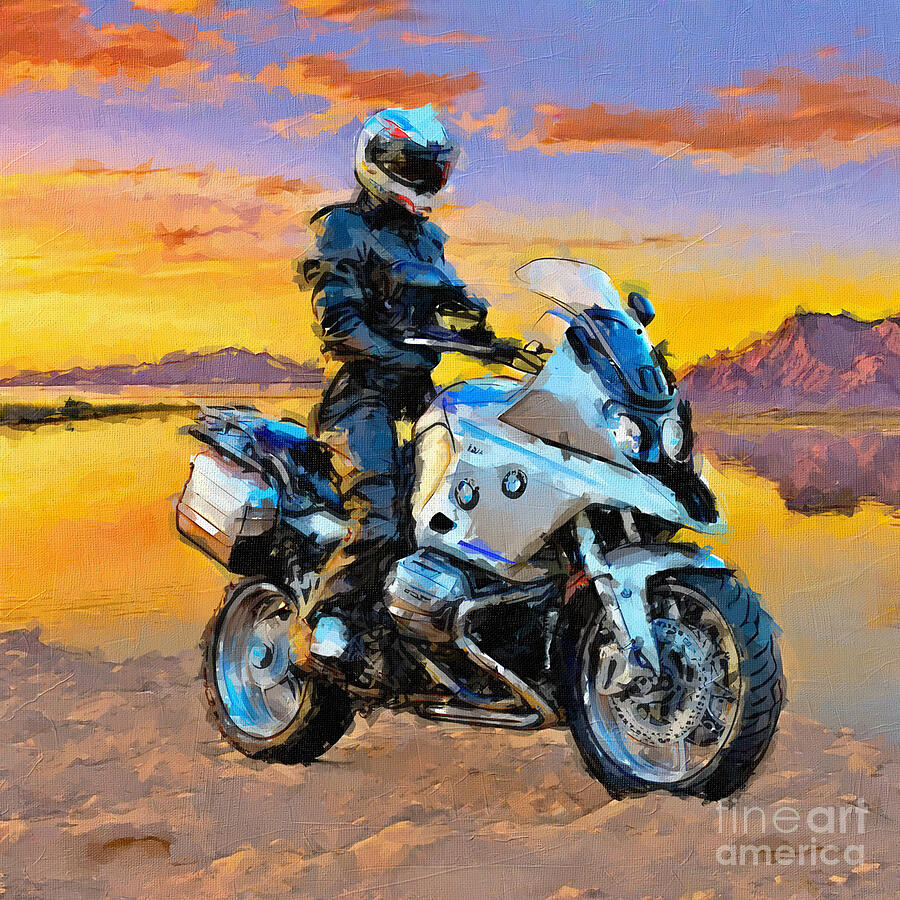 Sunset Painting - Bmw K1200S Offroad Sportbikes 3 by Edgar Dorice
