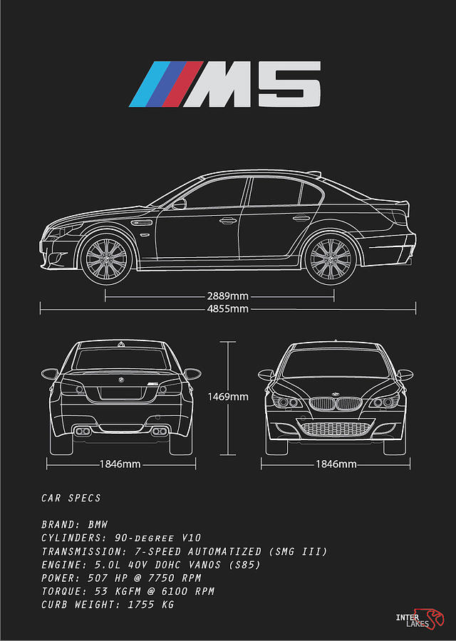 Bmw M5 E60 Sedan - Blueprint Interlakes Digital Art by Interlakes ...