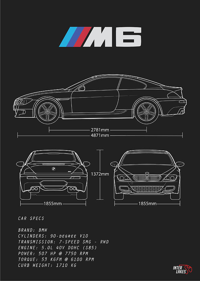 Bmw M6 E63 Blueprint Interlakes Digital Art By Interlakes Fine Art America 7635