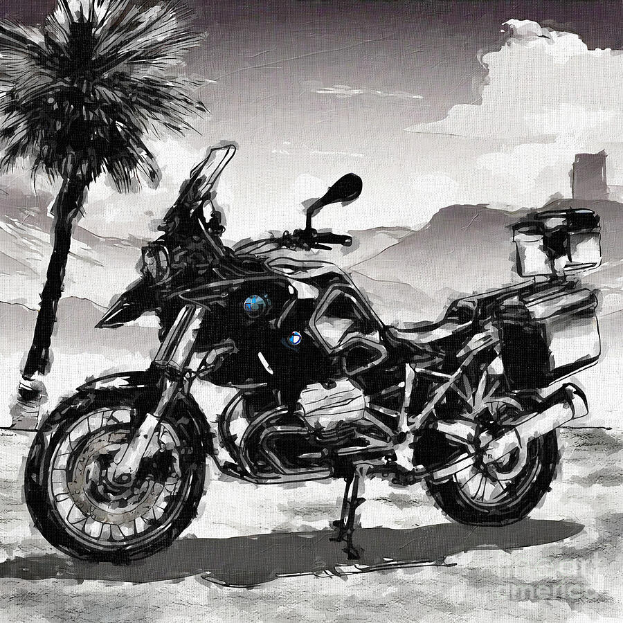 Mountain Painting - Bmw Motorcycle color Black And White 3 by Edgar Dorice