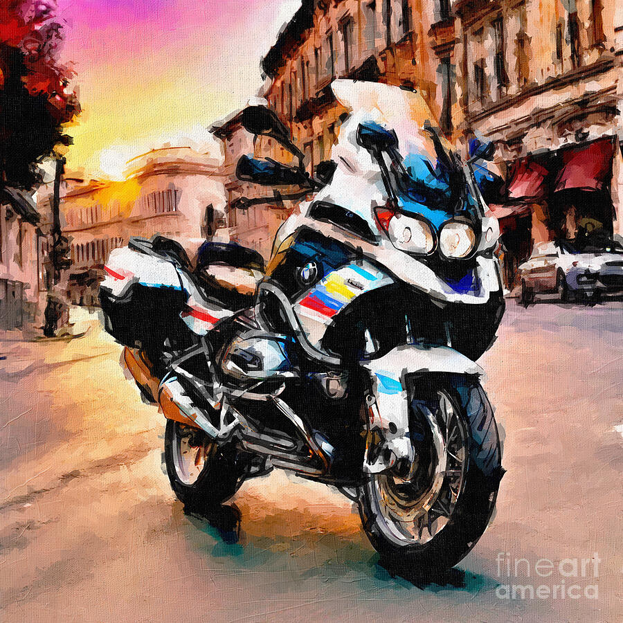 Sunset Painting - Bmw Motorcycle color Police R 1200Rt 3 by Edgar Dorice