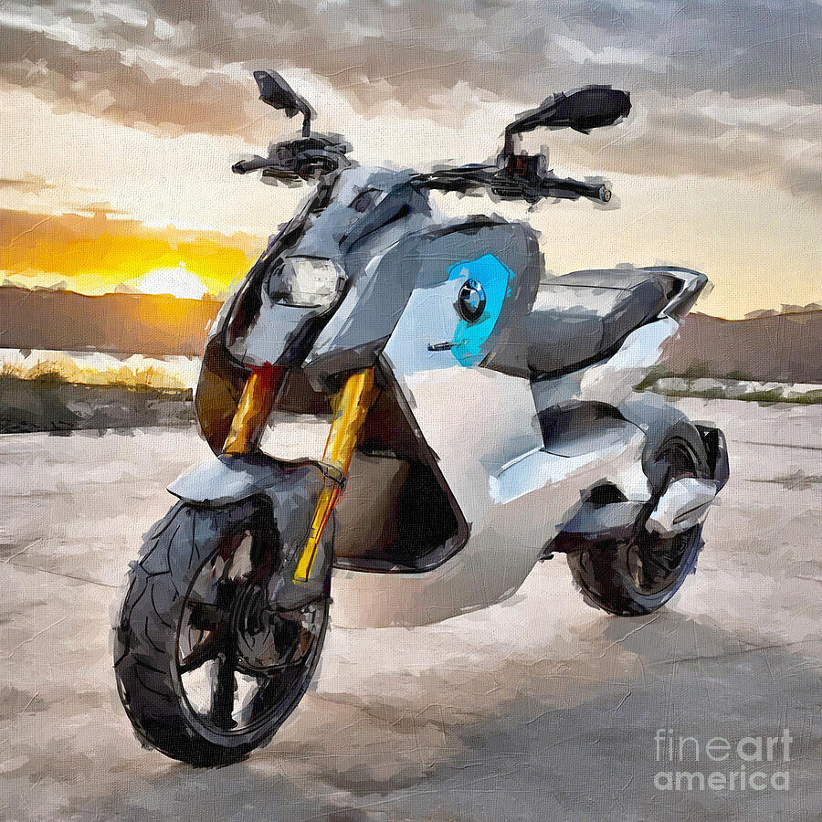 Sunset Painting - Bmw Motorrad Concept Link 2017 Bikes Electric Scooter 3 by Edgar Dorice