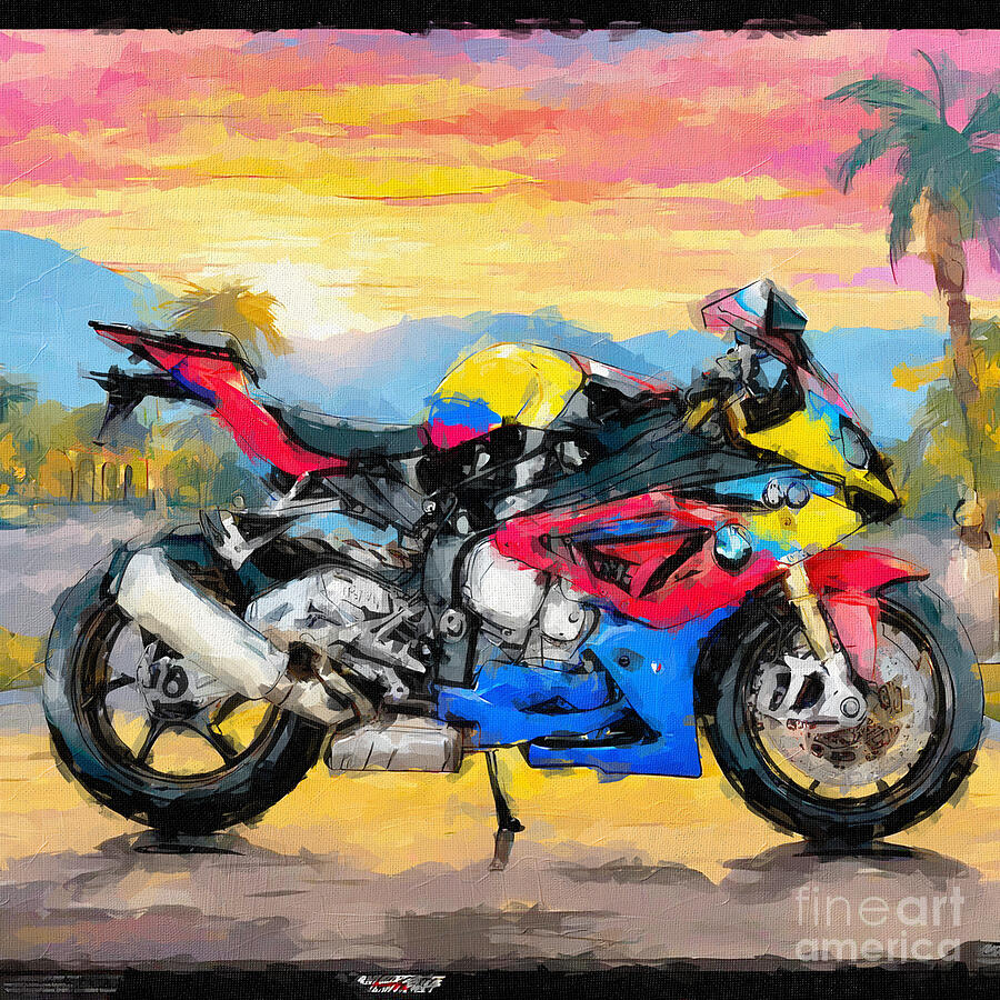 Sunset Painting - Bmw Motorrad Team S1000Rr 2017 Bikes Recebikes 3 by Edgar Dorice