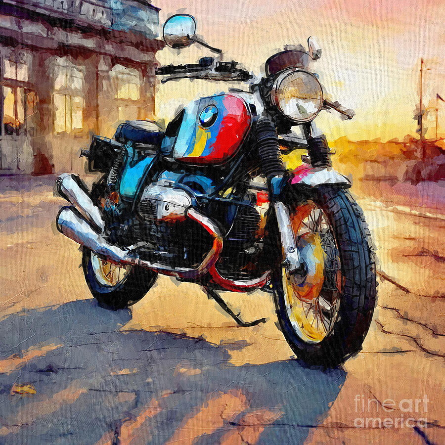 Sunset Painting - Bmw R 100 Rt Bobber Superbikes German Motorcycle colors 3 by Edgar Dorice