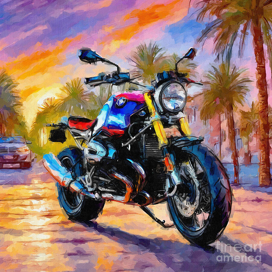 Sunset Painting - Bmw R Nine T Custom Art 2018 Bikes Superbikes 3 by Edgar Dorice