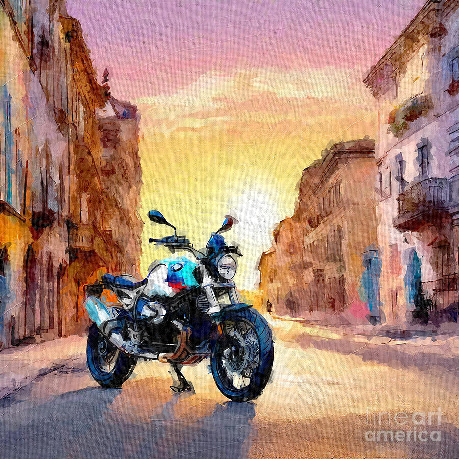 Sunset Painting - Bmw R Ninet Urban Gs Rider 2017 Bikes New 3 by Edgar Dorice