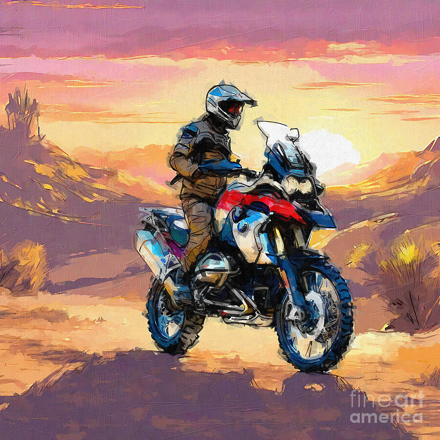 Sunset Painting - Bmw R1200Gs 2017 Sportbikes Rally Rider 3 by Edgar Dorice