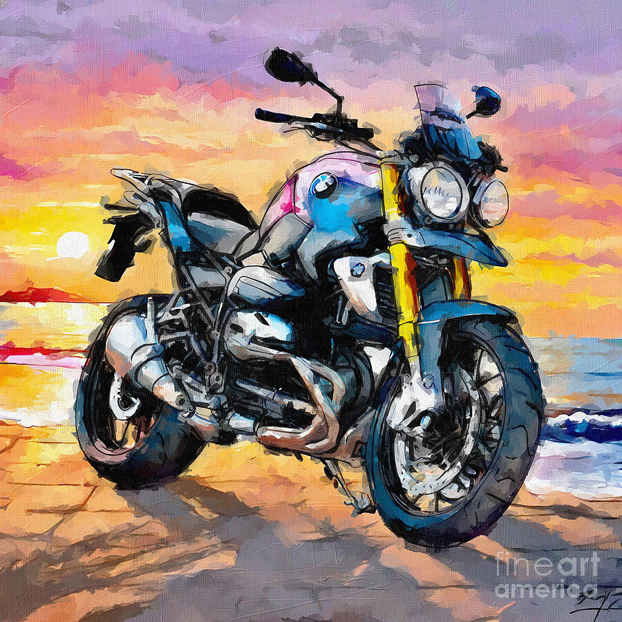 Sunset Painting - Bmw R1200R 2016 Moto 3 by Edgar Dorice