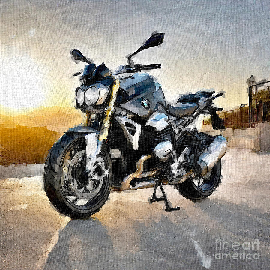 Sunset Painting - Bmw R1200R 2018 Roadster New Motorcycle colors Black Sportbikes 3 by Edgar Dorice
