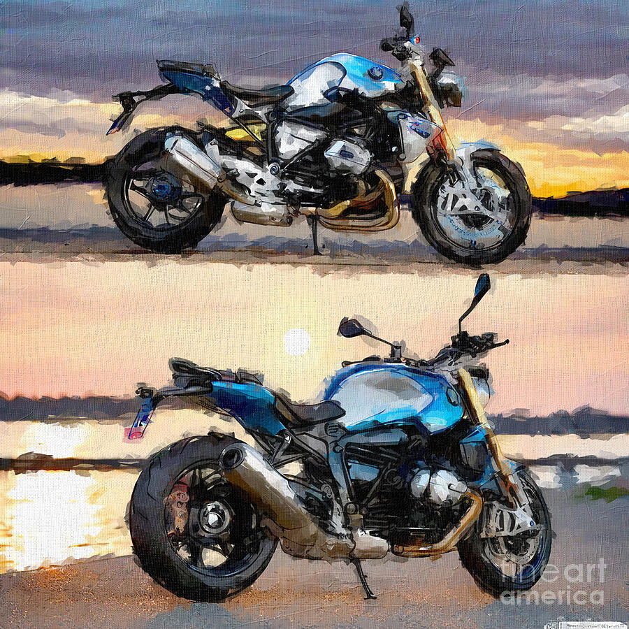 Sunset Painting - Bmw R1200R Racer 2017 Bikes Eddie 21 Vtr Customs Tuning 3 by Edgar Dorice