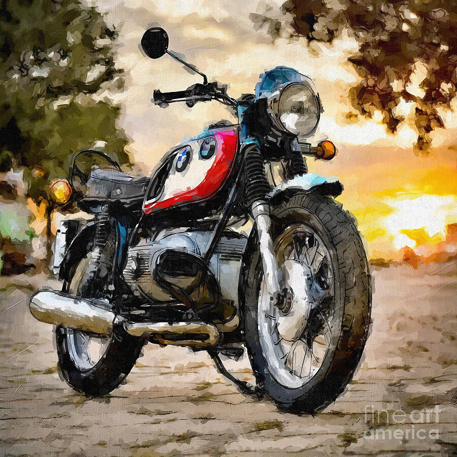 Vintage Painting - Bmw R60 1975 Bikes Superbikes Bobber German Motorcycle colors 3 by Edgar Dorice