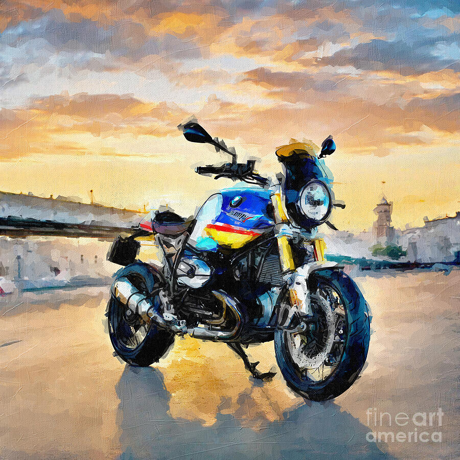 Sunset Painting - Bmw Rninet Racer 2017 Bikes Rizoma Eicma 3 by Edgar Dorice