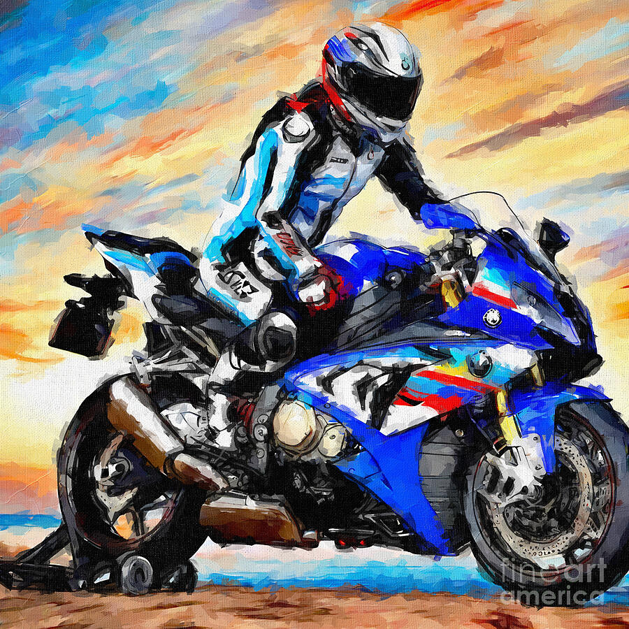 Bmw S1000 Rr 2017 New Motorcycle color Blue Racing 3 Painting by Edgar Dorice
