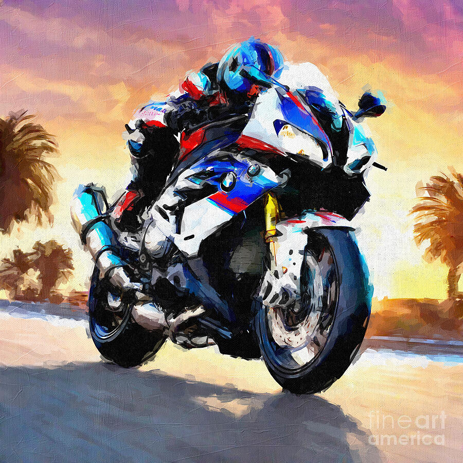 Sunset Painting - Bmw S1000Rr 2016 Bikes Movement Rider Superbikes 3 by Edgar Dorice
