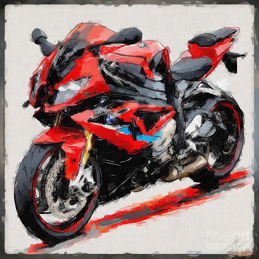 Motorcycle Painting - Bmw S1000Rr Black Red Sport Bike 3 by Edgar Dorice