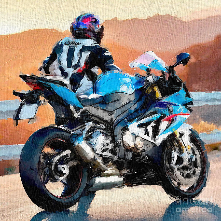 Mountain Painting - Bmw S1000Rr Road 2018 Bikes Blue 3 by Edgar Dorice
