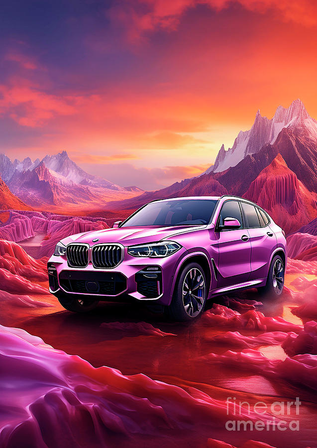 Car Drawing - BMW X6 - Violet Enchantment on the Road by Clark Leffler