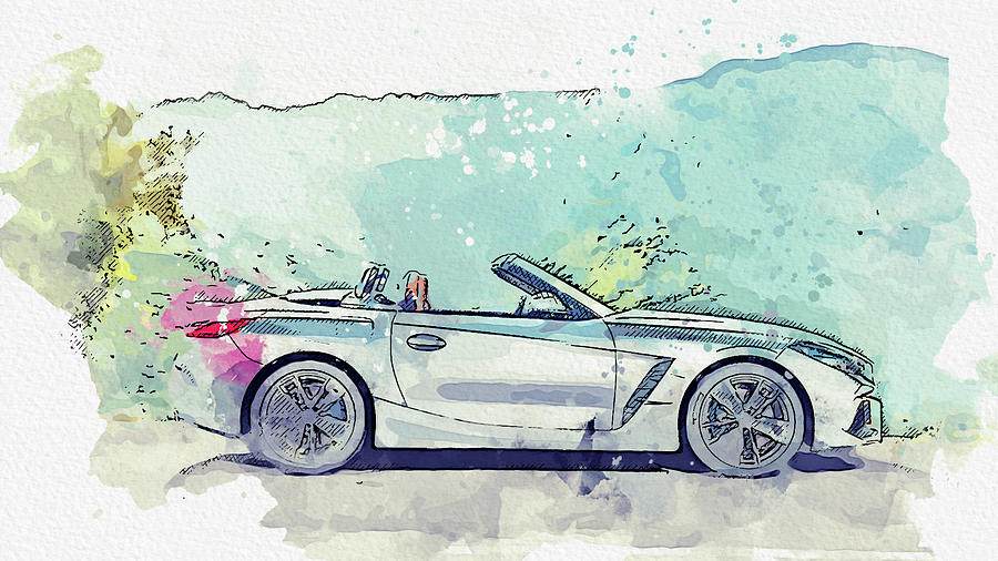 BMW Z4 Roadster -  Modern Cars Poster, watercolors ca 2020 by Ahmet Asar Digital Art by Celestial Images