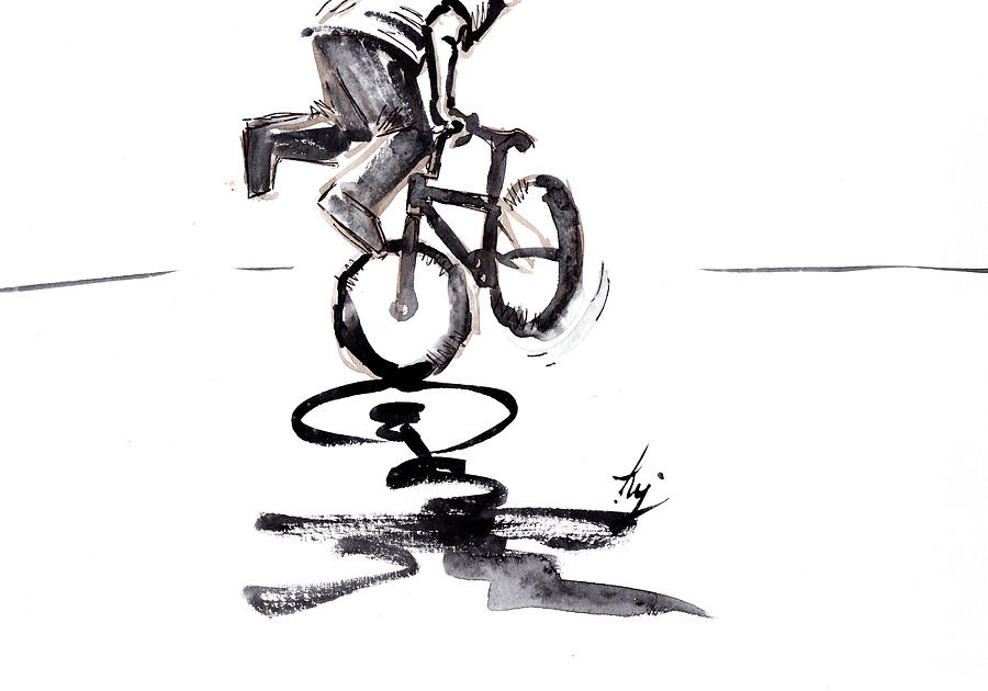 BMX flatland endo boomerang drawing Drawing by Mike Jory