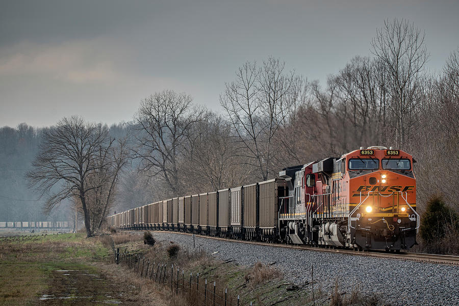 BNSF 6353 and CN 2126 lead a northbound empty coal train Photograph by Jim Pearson