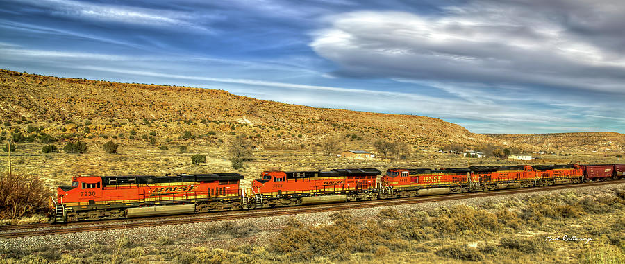 BNSF Workhorses Coal Train 2 Locomotives Panorama New Mexico Landscape Art Photograph by Reid Callaway