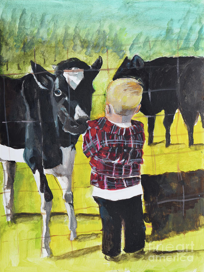 Bo Talks to Cows Painting by Jan Dappen