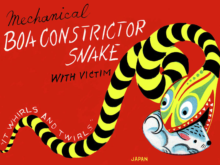 Vintage Drawing - Boa Constrictor Snake with Victim by Vintage Toy Posters