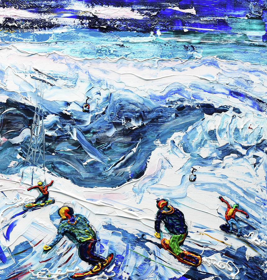 Boarders at La Plagne Painting by Pete Caswell