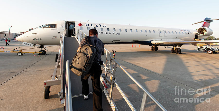 Jet Photograph - Boarding a Delta Air Lines Jet at Asheville Regional Airport in Fletcher North Carolina by David Oppenheimer