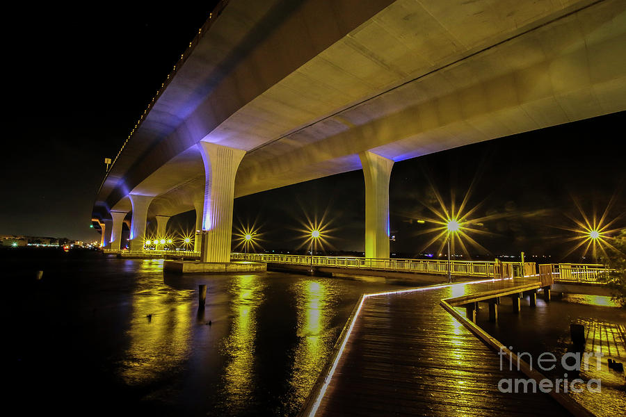 Boardwalk, Lights and Bridge Photograph by Tom Claud