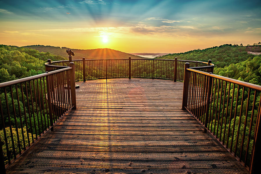 Boardwalk Sunset Over The Ozarks And Table Rock Photograph by Gregory Ballos
