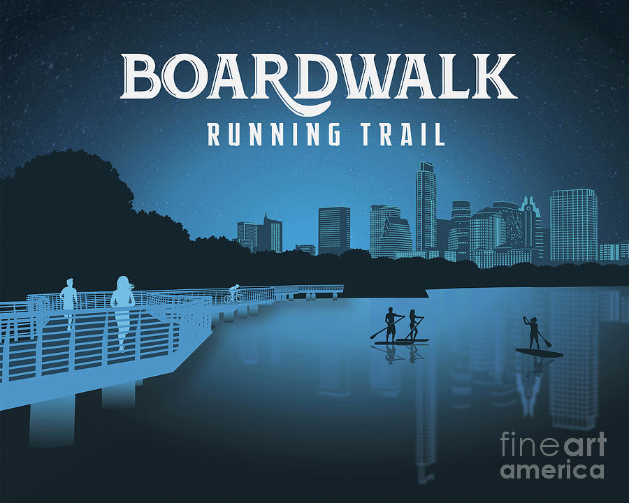 Silhouette Photograph - The Boardwalk Running Trail is a segment of the Hike-and-Bike Trail along Lady Bird Lake by Dan Herron