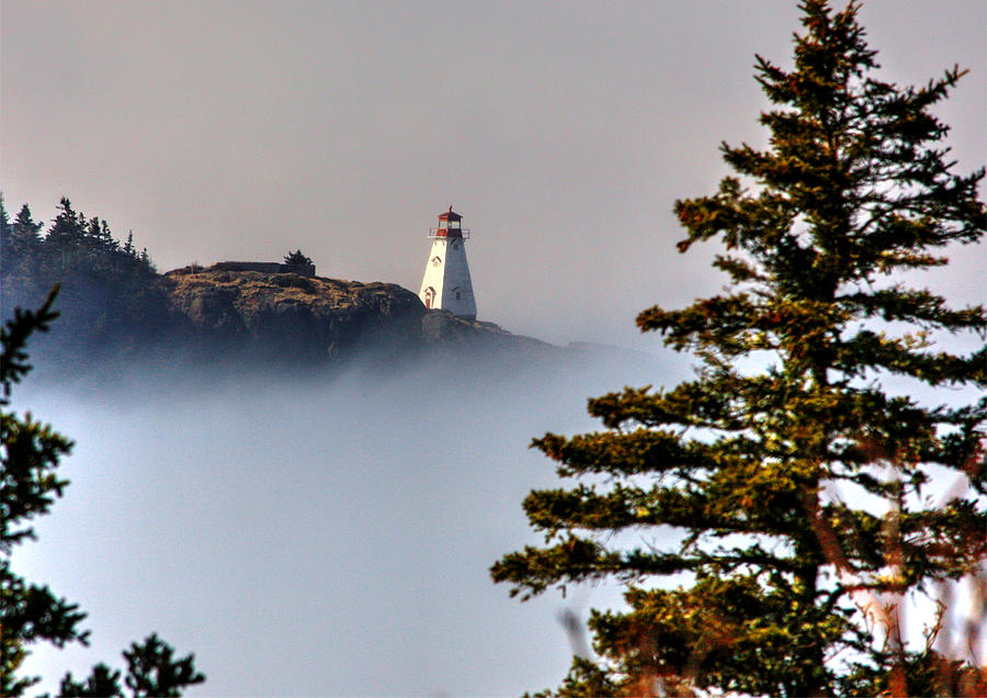   Boars Head Lighthouse Tiverton  Nova Scotia fog mist sea breeaze coming home  Photograph by David Matthews