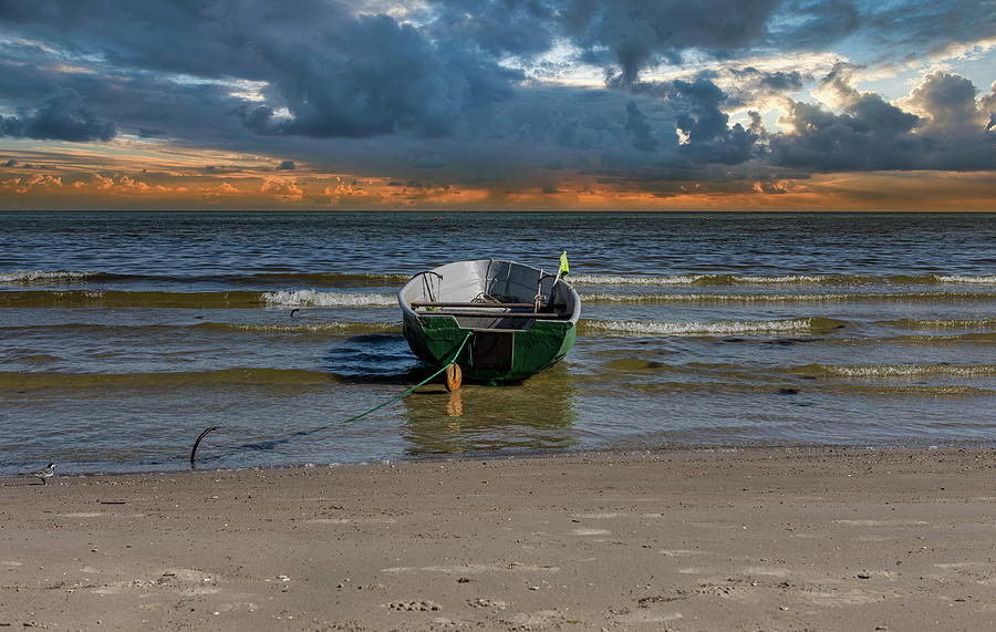 Boat And Beach At Sunset Time  Photograph by Aleksandrs Drozdovs