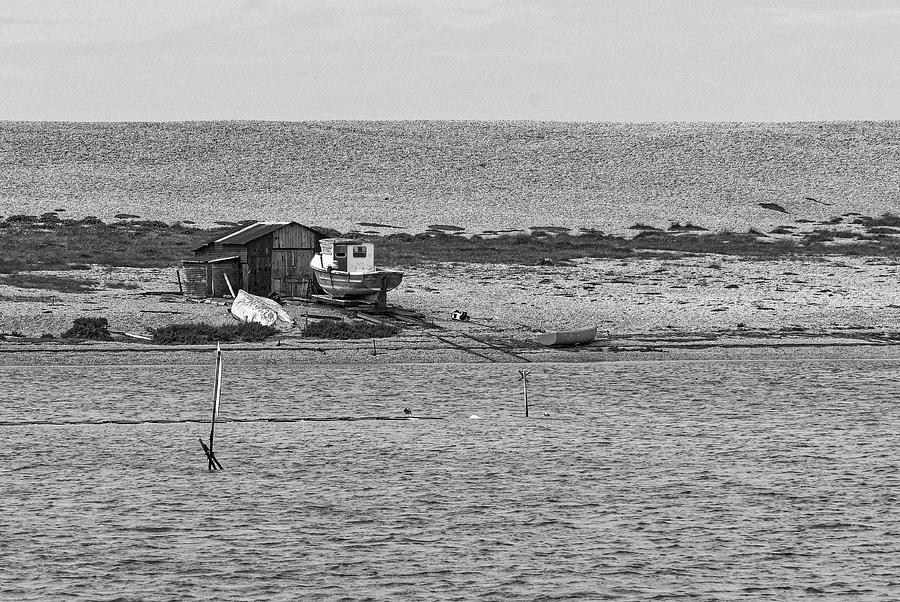 Boat and Cabin Monochrome Photograph by Jeff Townsend
