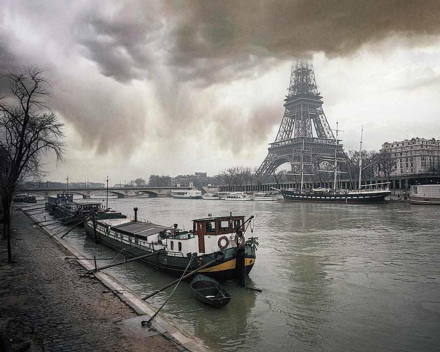 Boat and Eiffel Tower Photograph by Jim Mathis