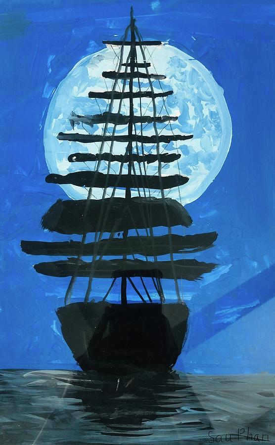 Boat And Moon Painting
