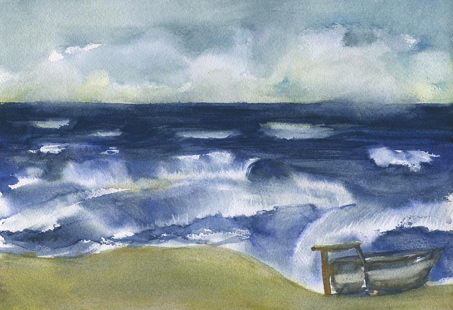 Boat and Rough Surf Painting by Frank Bright